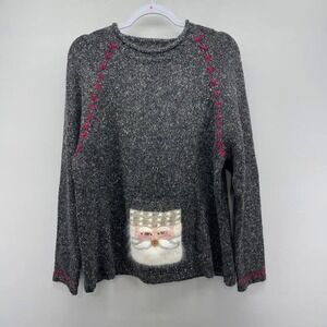 VTG Northern Isles‎ Santa Sweater Womens XL Gray Marled Christmas Holiday